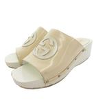 グッチ GUCCI サンダル シューズ 35 白 ホワイト ウェッジソール オープントゥ ロゴ /TQ ■GY11