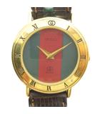 グッチ GUCCI ジャンク品 3000L 腕時計 クォーツ ウォッチ ローマン シェリーライン ラウンド レザーベルト ゴールド色 ■GY18 /MQ ■OH