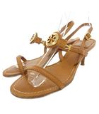 トリーバーチ TORY BURCH ストラップサンダル ヒール ロゴ金具 レザー 6M 茶 ブラウン /GV ■GY18