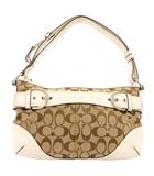 コーチ COACH ハンドバッグ ショルダー 2way 肩掛け 斜め掛け ブラウン ホワイト バックル シグネチャー柄 キャンバス レザー 本革 /SD ■GY18