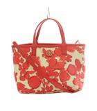 トリーバーチ TORY BURCH 2WAY ハンドバッグ ショルダーバッグ 総柄 PVC レザー 赤 レッド アイボリー /MI ■GY18