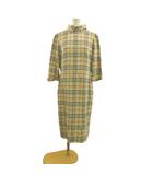 バーバリー ロンドン BURBERRY LONDON ロングワンピース 麻 リネン混 絹 シルク混 40 ベージュ ノバチェック柄 5分袖 FMA76-007 /YU ■GY18