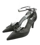 グッチ GUCCI ハイヒールパンプス GG柄 リボンモチーフ アンクルストラップ グッチシマレザー 35.5C 黒 ブラック /SS ■OS ■GY11