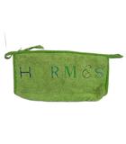 エルメス HERMES ヴィンテージ ポーチ コスメポーチ 小物入れ パイル地 ロゴ 刺繍 緑 グリーン /XZ ■GY11