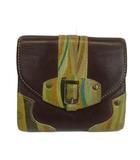 ポールスミス PAUL SMITH 財布 二つ折り レザー Wホック ストライプ バックル 茶色 ブラウン マルチカラー /XZ ■GY18