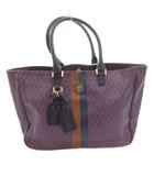 トリーバーチ TORY BURCH トートバッグ 手提げ  PVC ロゴ 総柄 チャーム プレート 紫 パープル /FF  ■GY18