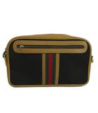 グッチ GUCCI オールドグッチ ヴィンテージ セカンドバッグ クラッチバッグ キャンバス レザー GG柄 シェリーライン 黒 ブラック ベージュ /XZ ■GY18