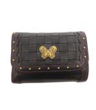 アナスイ ANNA SUI 二つ折り財布 ウォレット 小銭入れあり 蝶 がま口 ロゴ型押し レザー 黒 ブラック /FF ■GY18
