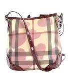 バーバリー BURBERRY スーパーノバチェック ショルダーバッグ PVC エナメル チェック柄 ハート柄 ベージュ ボルドー /MW ■GY11