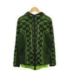 グッチ GUCCI GG チューブラー ジャージー ジップ ジャケット トラックジャケット ナイロン フード 総柄 ロゴ L 黒 ブラック ネオングリーン 693109 XJEAI /XZ ■GY40