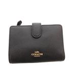 コーチ COACH 二つ折り財布 ウォレット 小銭入れあり レザー ロゴ 黒 ブラック 27968 /FF ■GY18