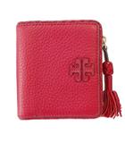 トリーバーチ TORY BURCH 財布 二つ折り ペブルドレザー タッセル ロゴ 赤 レッド /XZ ■GY18