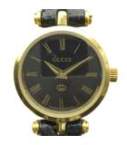 グッチ GUCCI ジャンク品 腕時計 クォーツ ウォッチ レザーベルト 黒文字盤 ローマン GGロゴ レザー ■GY18 /MQ ■OH