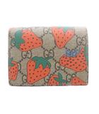 グッチ GUCCI 二つ折り財布 小銭入れあり ストロベリー GGスプリーム PVC レザー 茶色 ブラウン 573839・0959 /SR ■OH