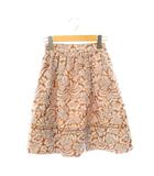 プラダ PRADA フレアスカート ミニ 花柄 ジャガード シルク混 36 オレンジ スモークピンク /CX ■GY18