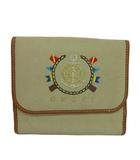 グッチ GUCCI オールドグッチ ヴィンテージ 財布 二つ折り キャンバス レザー Wホック マリンエンブレム 刺繍 ベージュ 茶色 ブラウン 035・416・0765 /XZ ■GY17