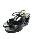 グッチ GUCCI ヴィンテージ サンダル オープンウェッジソール バックストラップ レザー 36.5 23.5cm 黒 ブラック ■GY18 /MQ ■OH