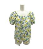 ケイトスペード KATE SPADE Floral Print Medley Puff-Sleeved Top フローラルメドレーパフスリーブトップ ブラウス XS 白 ホワイト 青 ブルー 黄 イエロー フラワープリント ギャザー 花柄 半袖 トップス K7469 /YU ■GY18