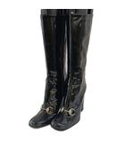 グッチ GUCCI ロングブーツ エナメル スクエアトゥ ハイヒール ホースビット シルバー金具 6.5 23.5cm 黒 ブラック 103 0146 /XZ ■GY18