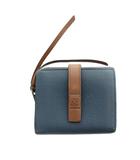 ロエベ LOEWE 二つ折り財布 ウォレット レザー ロゴ 紺 ネイビー 茶 ブラウン ■GY18 /MQ ■OH