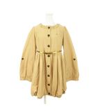 バーバリーブルーレーベル BURBERRY BLUE LABEL ミニワンピース チュニック 長袖 バルーンシルエット タック ギャザー リボンベルト 38 M ベージュ /AH18 ■GY19