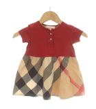 バーバリー チルドレン BURBERRY CHILDREN ワンピース 半袖 ミニ ノバチェック ベビー 子供服 ヘンリーネック 12M 80㎝ 赤 レッド グレー /KW ■GY18 ■PN