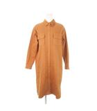 プラステ PLST シャツワンピース ひざ丈 長袖 ストレッチ 厚手 S 茶 ブラウン /AH21