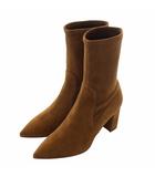 スチュアートワイツマン STUART WEITZMAN LANDRY 75 ショートブーツ スエード ポインテッドトゥ チャンキーヒール 36.5 23.5cm 茶色 ブラウン /XZ ■GY04