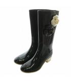 シャネル CHANEL レインブーツ 長靴 ラバー ロング ラウンドトゥ フラワー カメリア ココマーク 37 24cm 黒 ブラック /XZ ■GY12