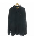 バーバリー BURBERRY ポロシャツ 長袖 鹿の子 カノコ ワンポイント ロゴ ノバチェック L 黒 ブラック 赤 レッド /MP ■GY37
