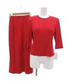  ハーディエイミス HARDY AMIES タグ付き セットアップ ニット カットソー Tシャツ スカート ミモレ ロング 半袖 ウール 37 赤 レッド /JS