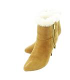 ダイアナ DIANA ショートブーツ ハイヒール アーモンドトゥ ムートン スエード ファー 23.0cm ベージュ /CK10 ■GY12