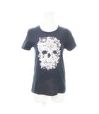 半袖Tシャツ ラウンドネック プリント スカル ハイビスカス ロゴ コットン 36 S 紺 ネイビー /AH6