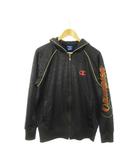 チャンピオン CHAMPION ATHLETIC ウォームアップフードシャツ ジャージ ジップパーカー 長袖 総柄 ジャガード ロゴ刺繍 スポーツ L 黒 ブラック CW1522 /MN15