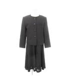 ピエールカルダン Pierre Cardin ワンピーススーツ セットアップ 上下 ノーカラージャケット 背抜き ミモレ丈ワンピース 半袖 ウール フォーマル 9 黒 ブラック /AH6 ■GY99