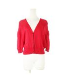 ルルロジェッタ ルールロジェット leur logette カーディガン ニット Vネック 七分袖 デザイン編み 切替 ビーズボタン 1 S 赤 レッド /CK7 ■GY99