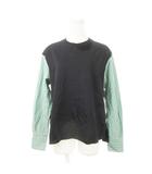 ヒューマンウーマン HUMAN WOMAN カットソー クルーネック 長袖 フェイクレイヤード 切替 ストライプ M 黒 ブラック 緑 グリーン /AH17 ■GY99