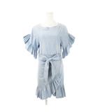 イザベル マラン エトワール ISABEL MARANT ETOILE ミニワンピース デニム シャンブレー 半袖 フレアスリーブ フリル ラップデザイン マーメイドシルエット リボン 小さいサイズ 34 XS 青 ブルー /AH12 ■GY99