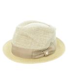 帽子 ハット 中折れ帽 リボン ロゴ 天然草木 和紙 59cm ベージュ /AH11 ■GY99