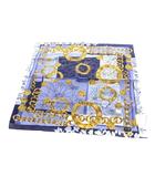 セリーヌ CELINE スカーフ ストール 総柄 ロゴ 絹 シルク 箱付き 青 ブルー ■GY99 /MQ