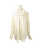 ラブレス LOVELESS ケープ付きブラウス バンドカラー 長袖 ギャザー 金ボタン とろみ感 小さいサイズ 34 XS 白 アイボリー /MN17 ■GY99