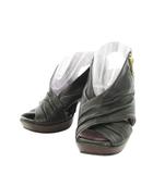  マナ MANA ブーツサンダル ブーサン ハイヒール レザー タック 38 24cm 黒 ブラック /MN7 ■GY99