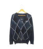 キャロウェイ CALLAWAY ニット セーター Vネック 長袖 インターシャ チェック ロゴ刺繍 ゴルフ LL 紺 ネイビー /MN19 ■GY99