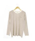 WIC.ボーダーロングスリーブT 長袖Tシャツ クルーネック ストレッチ ロゴ刺繍 アウトドア XL 茶 ブラウン 1104818 /AO15 ■GY99