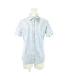 ラルフローレン RALPH LAUREN シャツ ブラウス 半袖 ダブルカフス 水引ボタン ストライプ 9 水色 ブルー /AH19 ■GY99