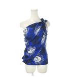 ジョルジオアルマーニ GIORGIO ARMANI ワンショルダー トップス 絹 シルク 40 青 ブルー 花柄 フラワー柄 総柄 ドレープ /AH4 ■GY99
