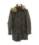 バーバリーブラックレーベル BURBERRY BLACK LABEL モッズコート ロング 中綿 M フード ラクーンファー付き 裏地ノバチェック トグルボタン カーキ /GV ■GY50