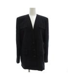 ジョルジオアルマーニ GIORGIO ARMANI ノーカラージャケット 3B 総裏地 ノーベント ダブルポケットデザイン ウール 38 紺 ネイビー /GV ■GY50