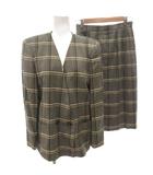 バーバリーズ Burberrys ヴィンテージ スーツ スカートスーツ ジャケット 絹 シルク 9AR グレー チェック柄 ダブルブレスト /FF ■GY50