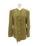 ジョルジオアルマーニ GIORGIO ARMANI ヴィンテージ ノーカラー ジャケット 40 イタリア製 グレンチェック 千鳥格子柄 総裏地 カーキ ベージュ /GV ■GY50